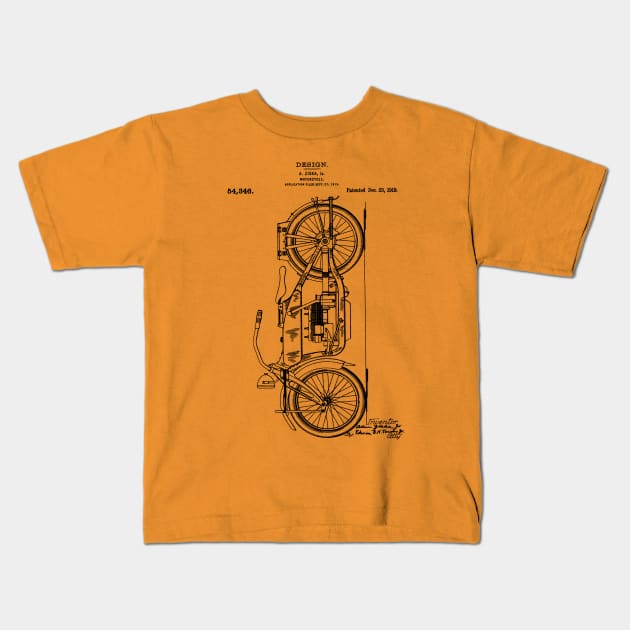 Motorcycle Patent Drawing 1919 Kids T-Shirt by Joodls